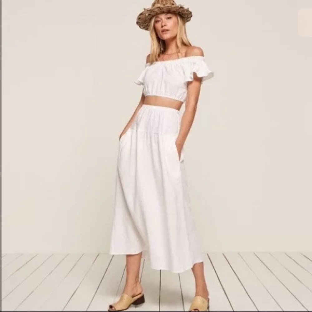 Reformation white linen skirt